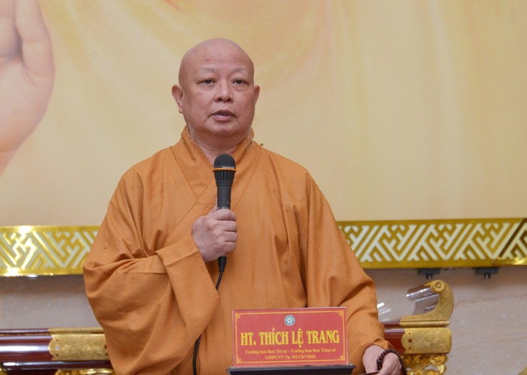 Hòa thượng Thích Lệ Trang phát biểu chỉ đạo tại buổi họp mở rộng, vào sáng nay, 22-4