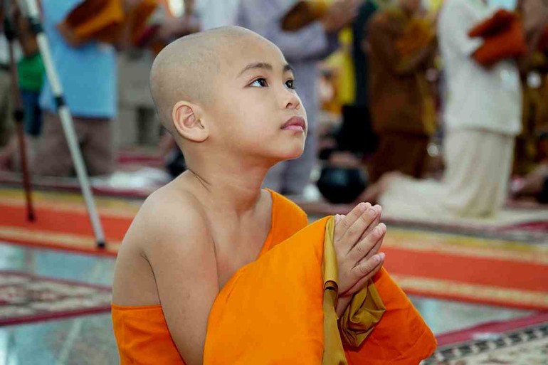 Một Phật tử nhỏ tuổi tham gia khóa xuất gia gieo duyên tại thiền viện Phước Sơn