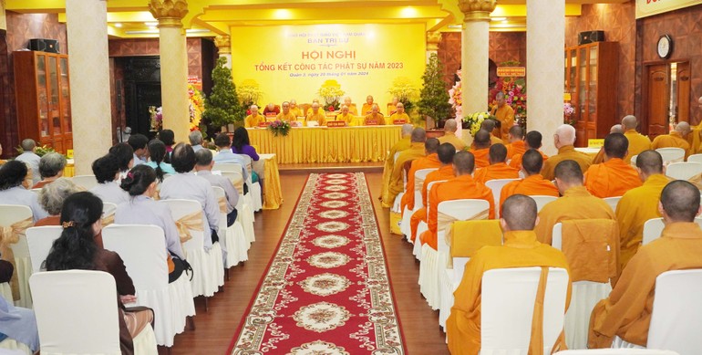 Ban Trị sự GHPGVN Q.3 tổng kết hoạt động Phật sự năm 2023 tại chùa Minh Đạo