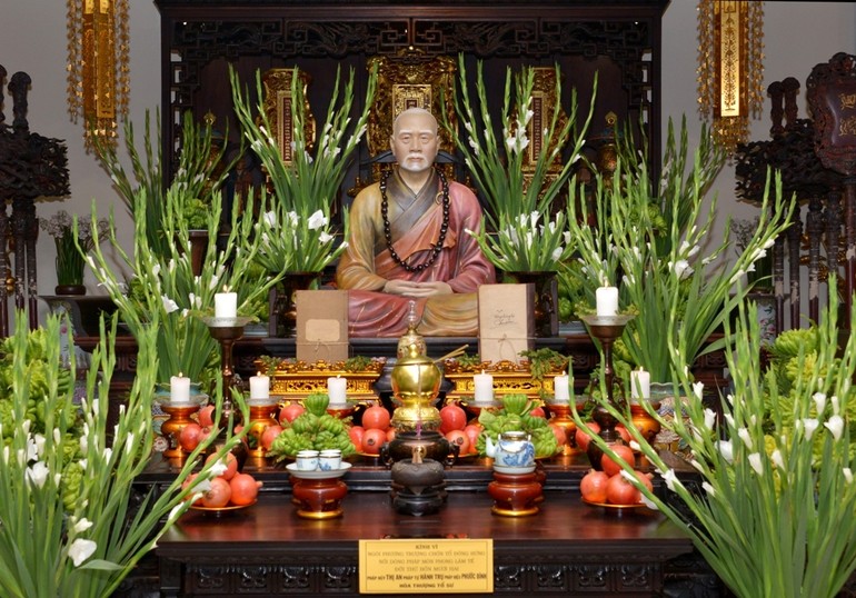 Pháp tướng Trưởng lão Hòa thượng Thích Hành Trụ tại Tổ đường chùa Viên Giác - Ảnh: Bảo Toàn/BGN