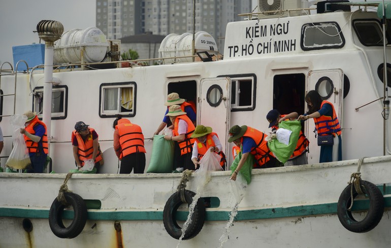 Thả giống tái tạo, bảo vệ môi trường sinh thái trên sông Sài Gòn