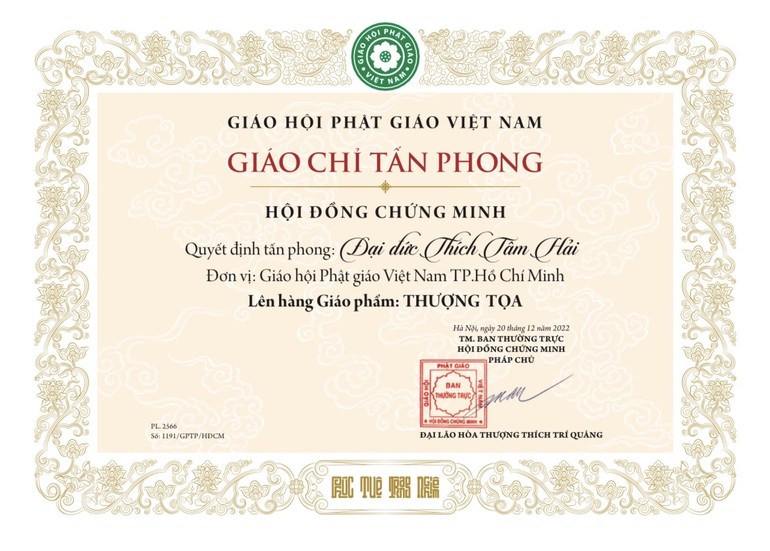 Mẫu Giáo chỉ tấn phong giáo phẩm Thượng tọa vừa được Hội đồng Chứng minh ban hành lần đầu tiên cho đợt xét duyệt tấn phong năm 2024 - Ảnh chỉ mang tính minh họa