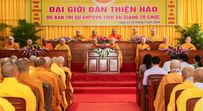 Đại giới đàn Thiện Hào trang nghiêm khai mạc vào sáng nay, 24-7, tại chùa Bình An (TP.Long Xuyên, tỉnh An Giang)