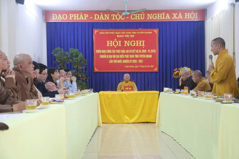 Hội nghị triển khai các hoạt động Phật sự năm 2026 và chuẩn bị Đại hội đại biểu Phật giáo tỉnh Tuyên Quang lần thứ I, nhiệm kỳ 2026-2031 tại chùa An Vinh