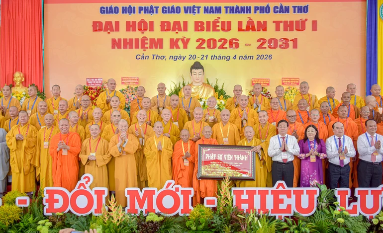 Hòa thượng Đào Như được tái suy cử Trưởng ban Trị sự GHPGVN TP.Cần Thơ nhiệm kỳ 2026-2031 - Ảnh: Quảng Đạo/BGN