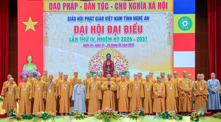 Tập thể Ban Trị sự GHPGVN tỉnh Nghệ An nhiệm kỳ 2026-2031 - Ảnh: Quảng Điền/BGN