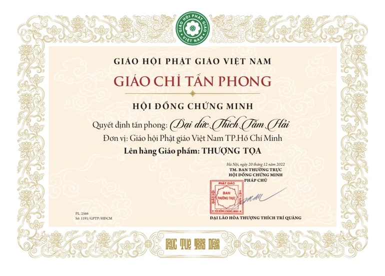 Mẫu Giáo chỉ tấn phong giáo phẩm Thượng tọa vừa được Hội đồng Chứng minh ban hành lần đầu tiên cho đợt xét duyệt tấn phong năm 2024 - Ảnh chỉ mang tính minh họa