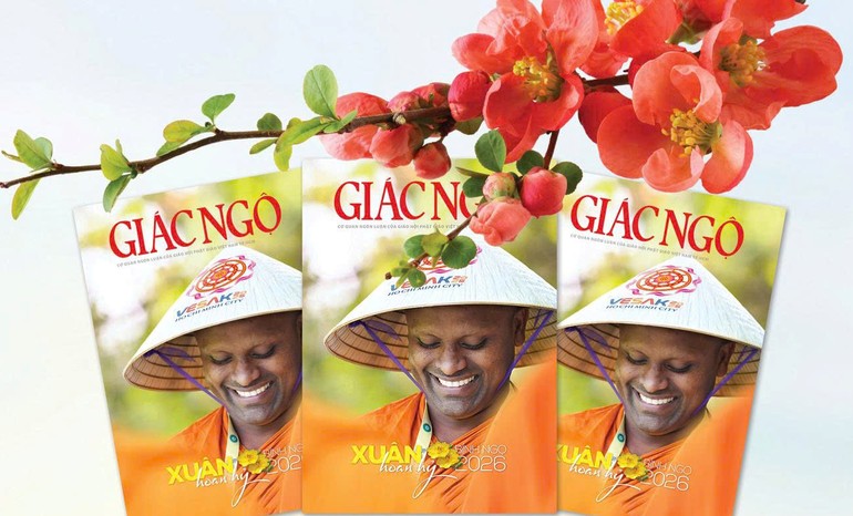 Nụ cười Vesak hoan hỷ là dấu ấn của năm 2025 và lan tỏa trong năm mới Bính Ngọ - 2026 - Ảnh: Trần Thế Phong, Mỹ thuật: Tống Viết Diễn