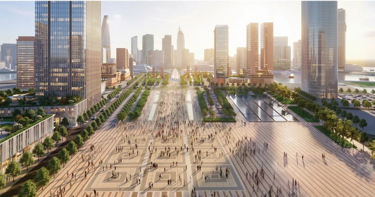 Phối cảnh quảng trường trung tâm trong khu đô thị mới Thủ Thiêm