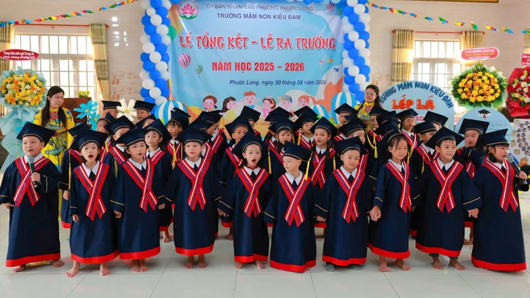 43 em lớp Lá hoàn thành chương trình Mầm non, chuẩn bị bước vào bậc Tiểu học - Ảnh: Trung Thắng