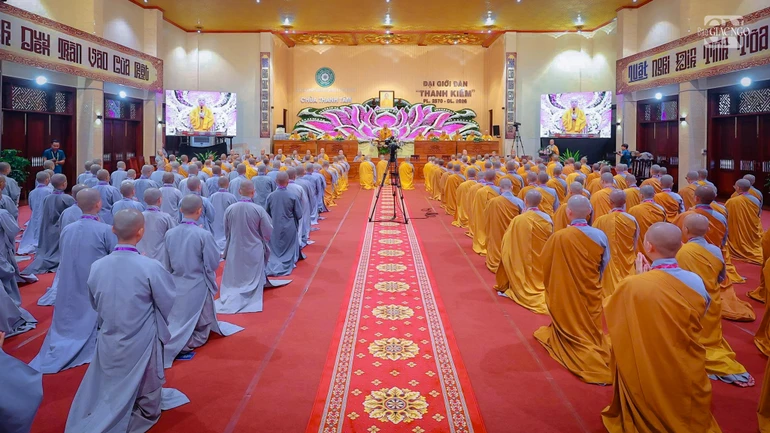 Ban Kiến đàn thăm điểm truyền giới chùa Thanh Tâm dành cho giới tử Ni Bắc tông - Ảnh: Trung Thắng/BGN