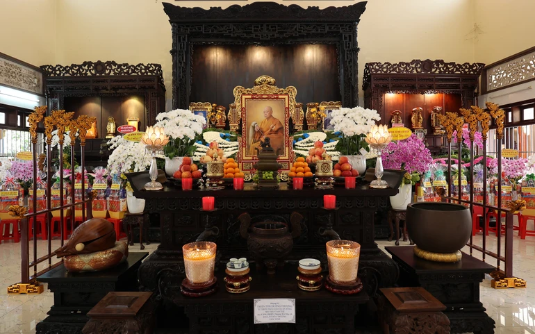 Di ảnh Trưởng lão Hòa thượng Thích Tắc An, Thành viên Hội đồng Chứng minh, Đệ ngũ Tông trưởng Thiên Thai Giáo Quán - Ảnh: Chùa Thiền Tôn 2