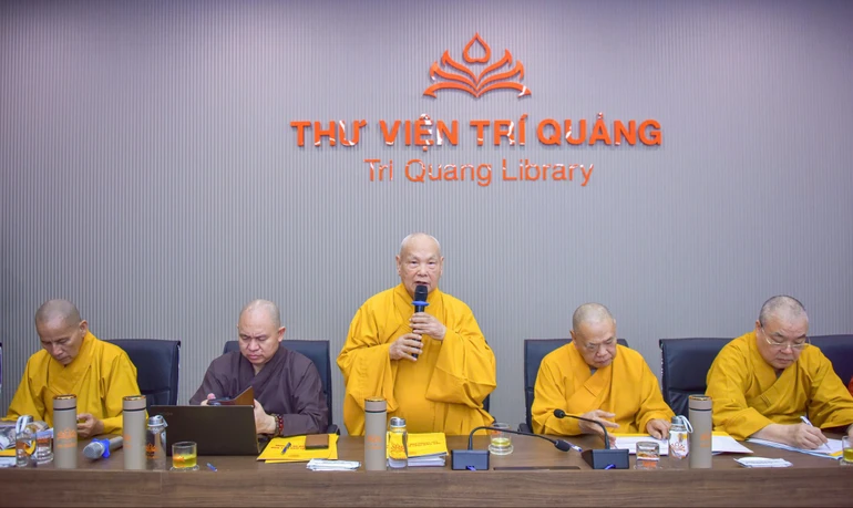 Phiên họp báo cáo công tác tổ chức Đại lễ Vesak Liên Hiệp Quốc 2025 diễn ra vào chiều ngày 29-4 tại Học viện Phật giáo VN tại TP.HCM - Ảnh: Quảng Đạo/BGN