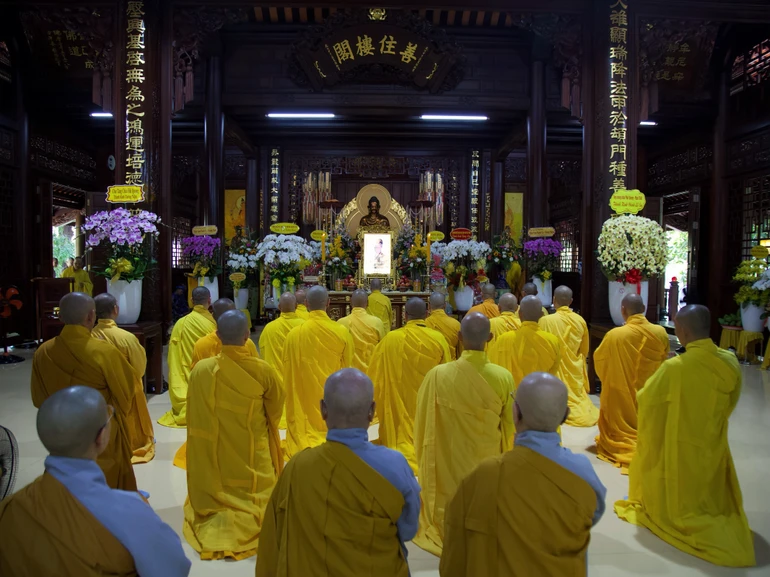 Lễ húy nhật tưởng niệm 42 năm ngày Đại lão Hòa thượng Thích Trí Thủ viên tịch tại Quảng Hương Già Lam (TP.HCM) - Ảnh: Huệ Như