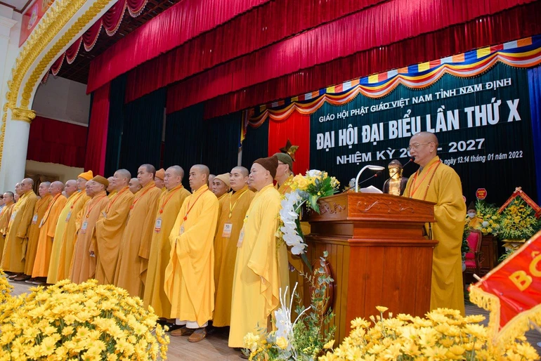 Tân Ban Trị sự GHPGVN tỉnh Nam Định ra mắt, Hòa thượng Thích Quảng Hà phát biểu nhận nhiệm vụ