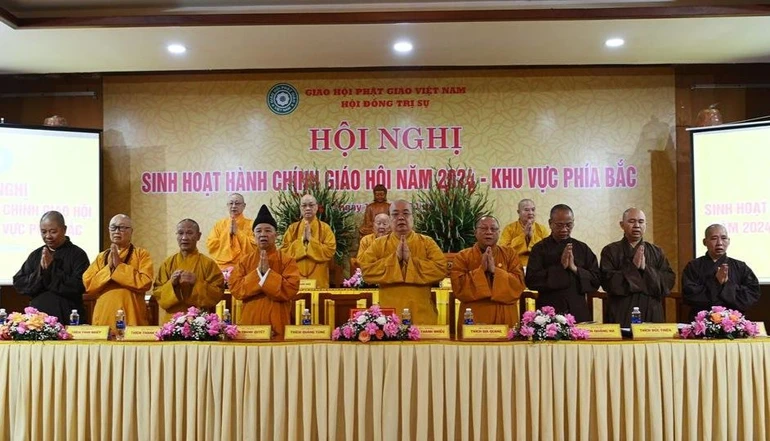  Ban Thường trực Hội đồng Trị sự tổ chức Hội nghị sinh hoạt Giáo hội năm 2024 với các Ban Trị sự GHPGVN các tỉnh, thành khu vực phía Bắc - Ảnh: Phúc Thịnh