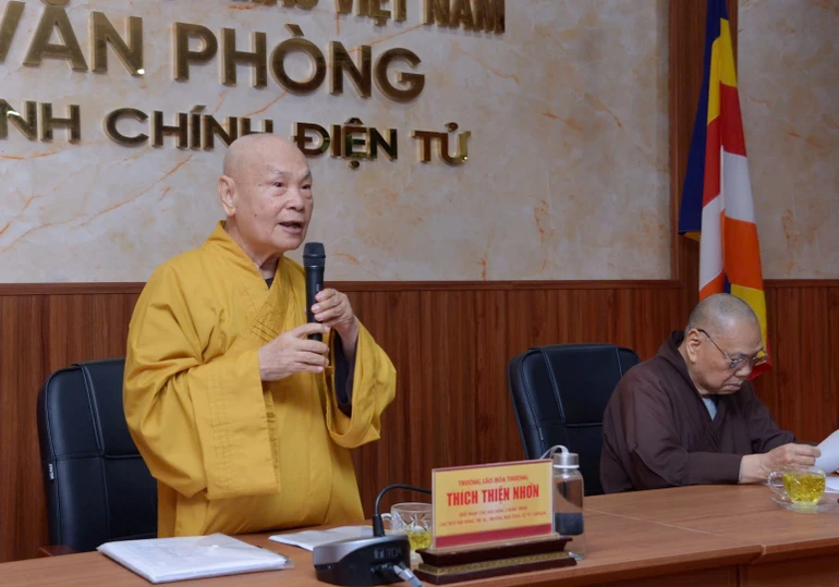 Trưởng lão Hòa thượng Thích Thiện Nhơn phát biểu khai mạc hội nghị - Ảnh: Bảo Toàn/BGN