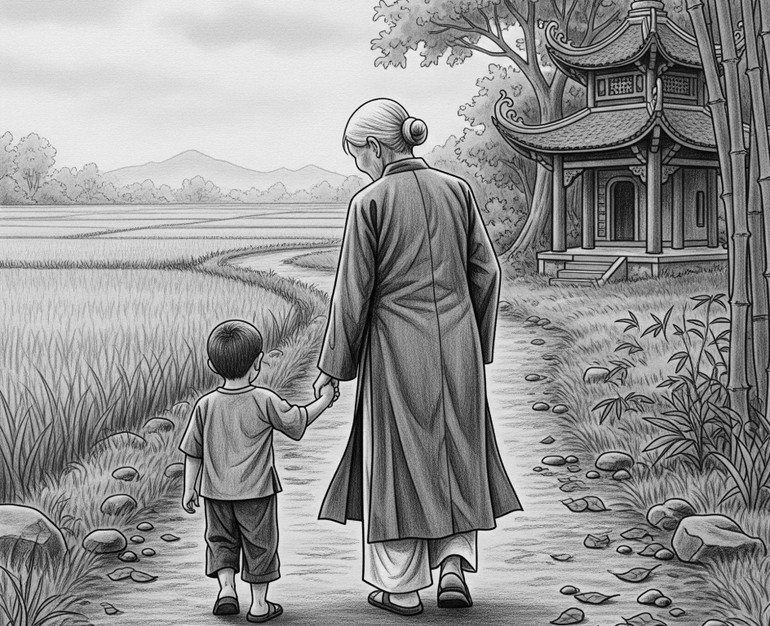 "Trong nếp sống thường ngày, mệ có thói quen thắp hương mỗi sớm mai và chiều tối. Bàn thờ Phật, bàn thờ tổ tiên lúc nào cũng nghi ngút khói hương, sạch sẽ và tươm tất"