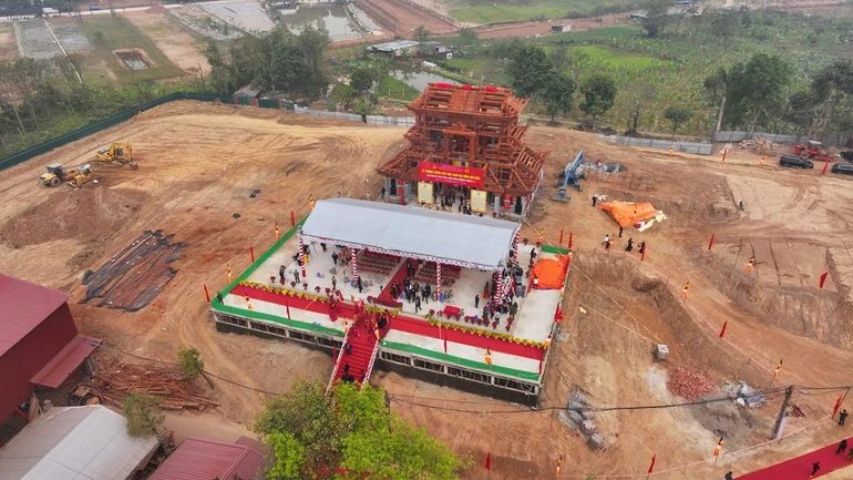 Toàn cảnh Lễ thượng lương công trình tu bổ, tôn tạo di tích chùa Phúc Lâm cổ (xã Đông Anh, TP.Hà Nội)