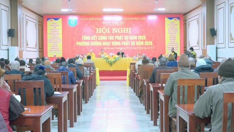 Quang cảnh Hội nghị tổng kết hoạt động Phật sự năm 2025 của Ban Trị sự Phật giáo tỉnh Phú Thọ
