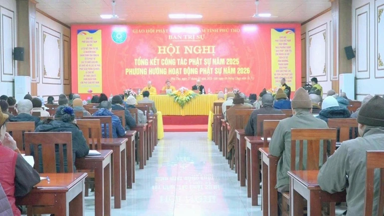 Quang cảnh Hội nghị tổng kết hoạt động Phật sự năm 2025 của Ban Trị sự Phật giáo tỉnh Phú Thọ