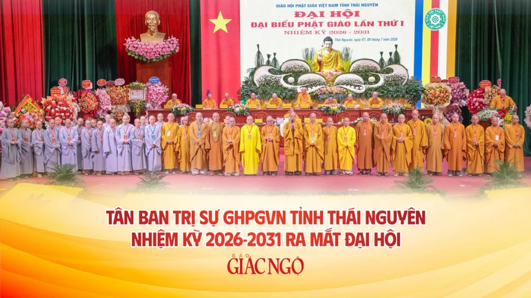 Tân Ban Trị sự GHPGVN tỉnh Thái Nguyên nhiệm kỳ 2026-2031 ra mắt đại hội - Ảnh: Nguyên Tài, Thiết kế: Nguyện Truyền/BGN