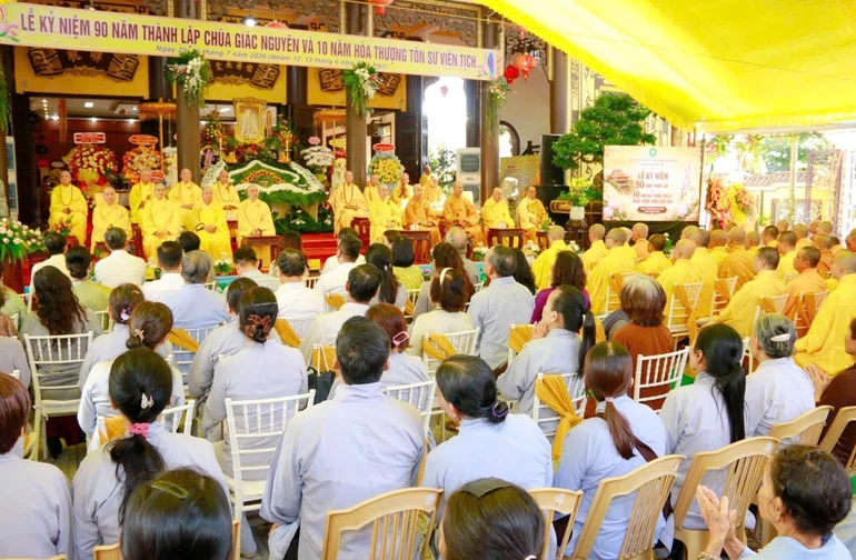 Quảng cảnh buổi lễ tại chùa Giác Nguyên (xã Thăng Bình, TP.Đà Nẵng)