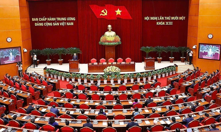 Phiên bế mạc Hội nghị lần thứ 11 Ban Chấp hành Trung ương Đảng khóa XIII, chiều 12-4 - Ảnh: TTXVN