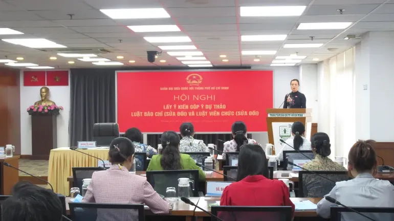 Phó Trưởng đoàn chuyên trách Đoàn đại biểu Quốc hội TP.HCM Huỳnh Thị Phúc phát biểu khai mạc hội nghị - Ảnh: YC