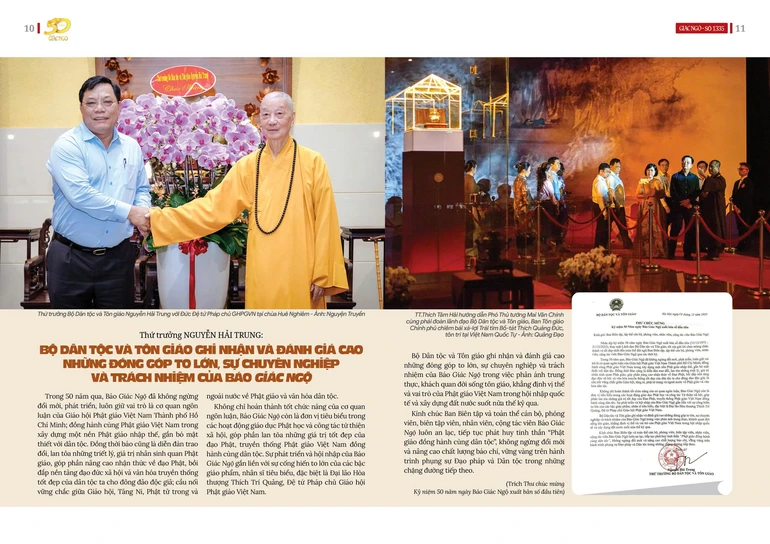 Thứ trưởng Nguyễn Hải Trung: Bộ Dân tộc và Tôn giáo đánh giá cao những đóng góp to lớn của Báo Giác Ngộ