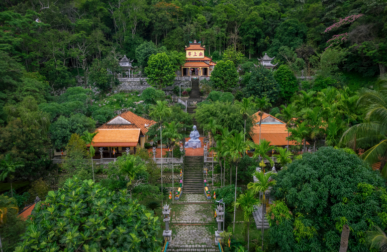 Chùa Linh Sơn Long Đoàn nép mình giữa rừng xanh Tà Cú, mang đến không gian tĩnh lặng và trầm mặc hiếm có