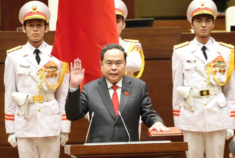 Chủ tịch Quốc hội Trần Thanh Mẫn tuyên thệ sau khi tái đắc cử - Ảnh: Quang Phúc