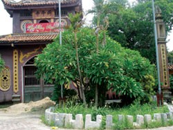 Những chiếc tai cối đá cổ xếp theo hình chữ U phía ngoài cổng chùa - Ảnh: Văn Hải - Quang Đăng