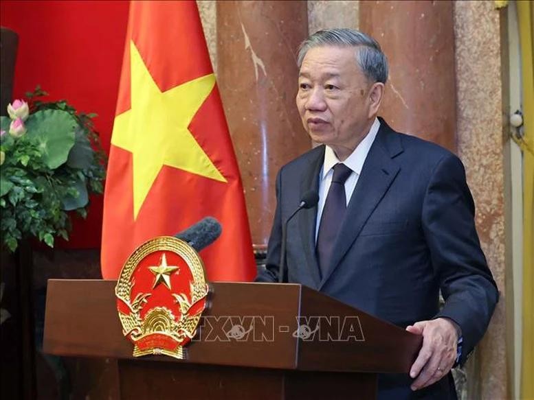 Chủ tịch nước Tô Lâm phát biểu tại buổi gặp mặt đoàn đại biểu lãnh đạo, chức sắc các tổ chức tôn giáo - Ảnh: TTXVN