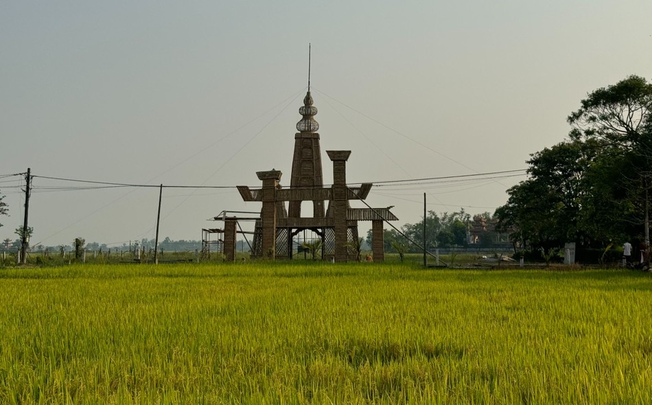 Mô hình nổi bật giữa cánh đồng lúa chín Mô hình nổi bật giữa cánh đồng lúa chín