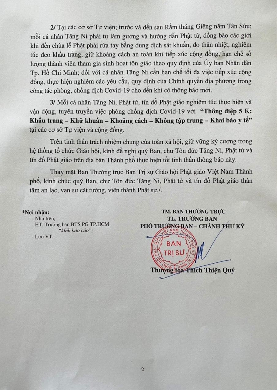 Thông báo mới nhất của Ban Trị sự GHPGVN TP.HCM về phòng, chống Covid-19 Thông báo mới nhất của Ban Trị sự GHPGVN TP.HCM về phòng, chống Covid-19