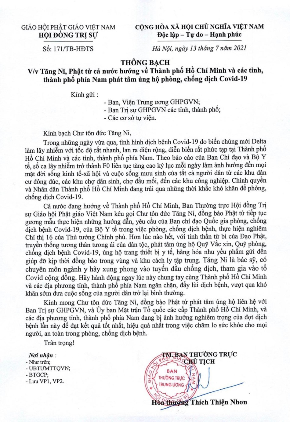 Ảnh bản thông bạch của Trung ương GHPGVN Ảnh bản thông bạch của Trung ương GHPGVN