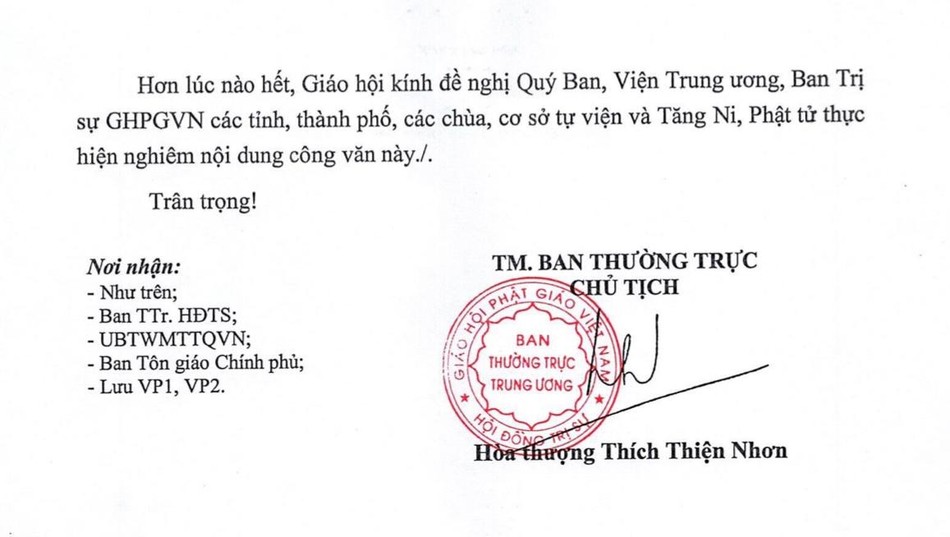 Ảnh bản công văn của Trung ương GHPGVN Ảnh bản công văn của Trung ương GHPGVN