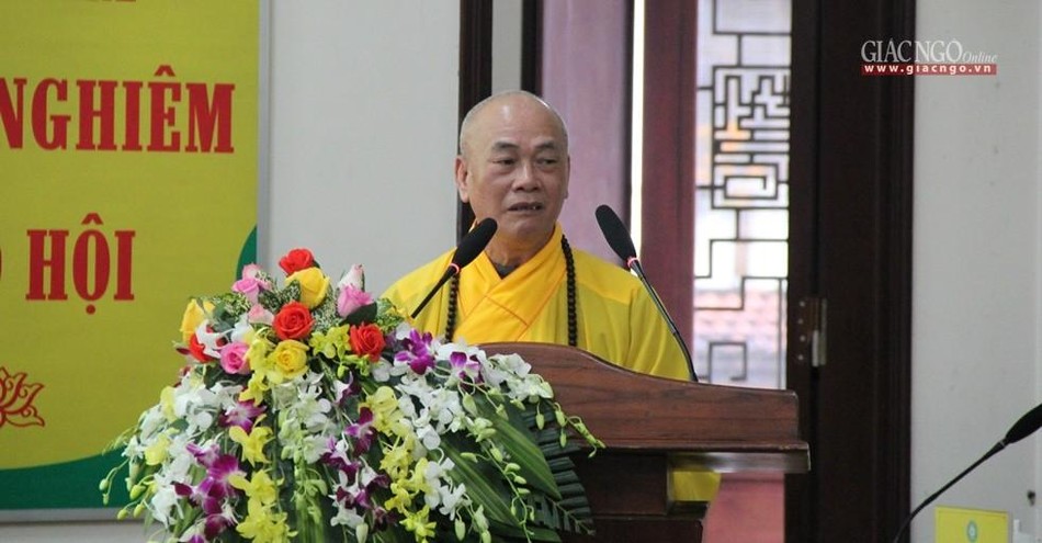 Hòa thượng Thích Giác Đạo, Phó Trưởng ban Trị sự kiêm Trưởng ban Pháp chế GHPGVN tỉnh phát biểu