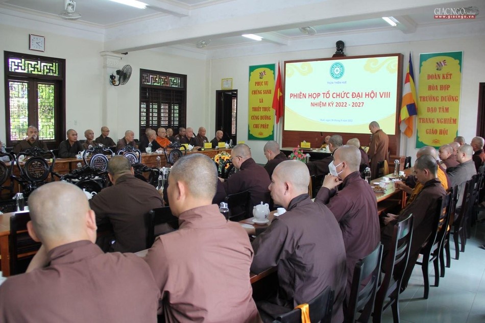 Quang cảnh phiên họp Ban Trị sự GHPGVN tỉnh Thừa Thiên Huế chiều 26-8