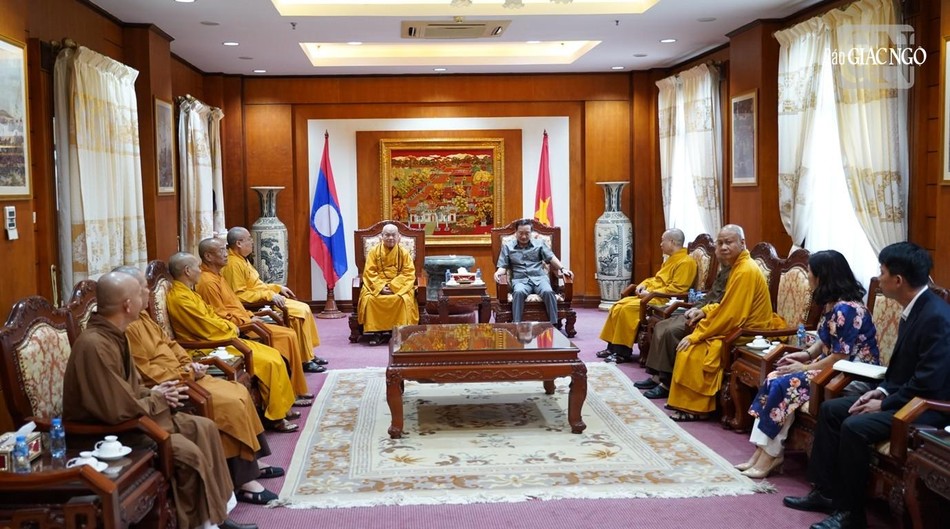 Quang cảnh buổi thăm tại Đại sứ quán Việt Nam tại Lào chiều 23-9-2022