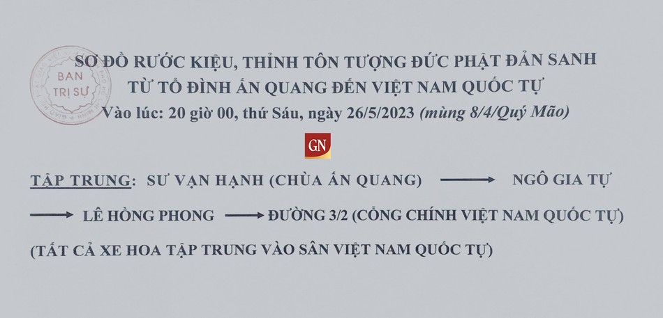 Lộ trình lễ rước Phật tối mùng 8 tháng Tư Âm lịch Lộ trình lễ rước Phật tối mùng 8 tháng Tư Âm lịch