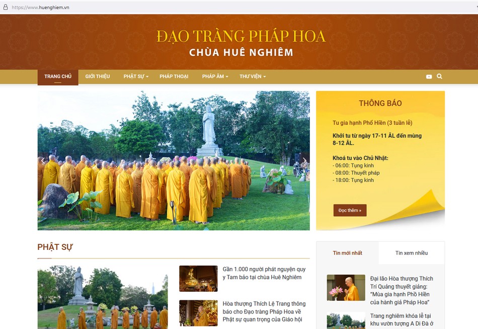 Website chính thức của chùa Huê Nghiêm (Đạo tràng Pháp Hoa) tại địa chỉ huenghiem.vn Website chính thức của chùa Huê Nghiêm (Đạo tràng Pháp Hoa) tại địa chỉ huenghiem.vn