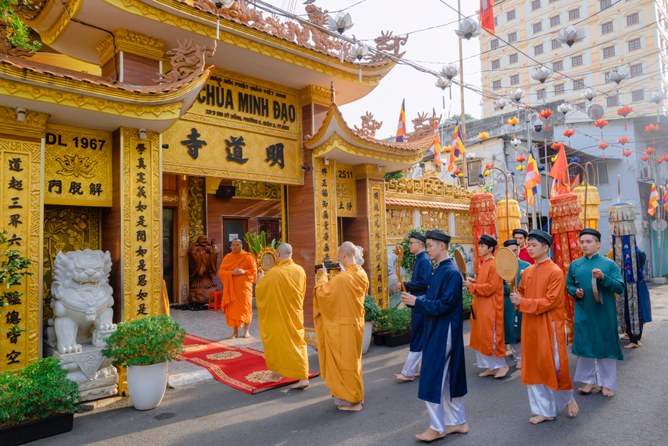 Cung nghinh Trưởng lão Hòa thượng Thích Thiện Nhơn quang lâm - Ảnh: Đăng Huy