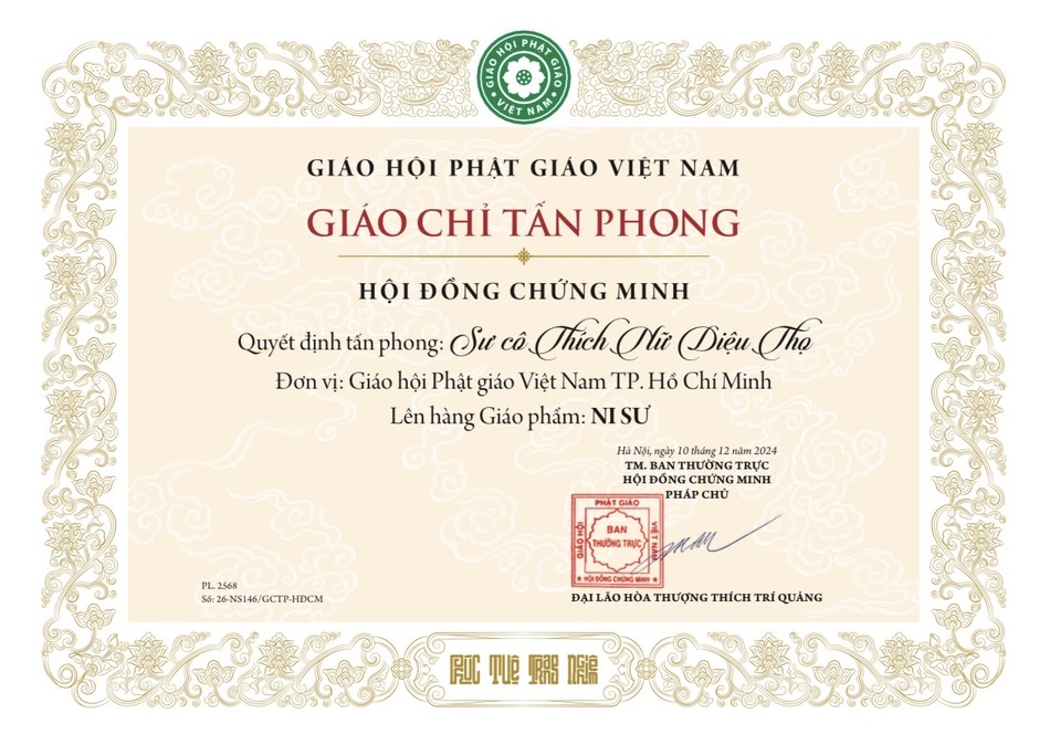 Mẫu Giáo chỉ tấn phong Ni sư mới