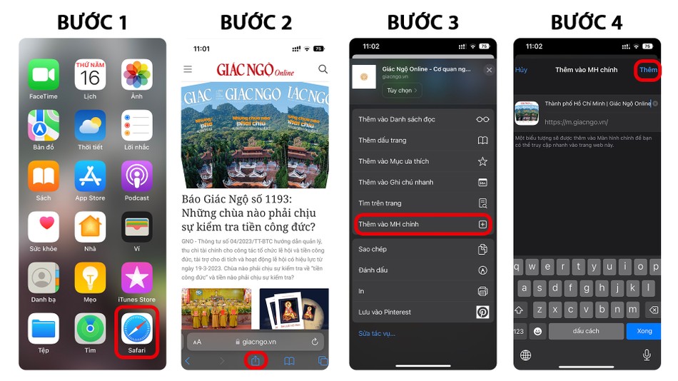 Các bước thực hiện trên Iphone Các bước thực hiện trên Iphone