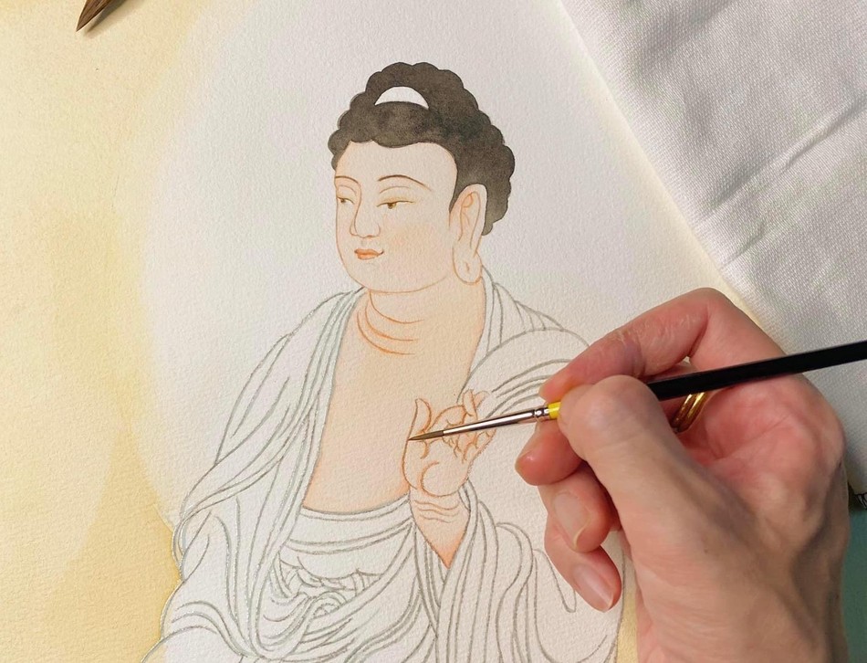 Những bức tranh Phật với nét vẽ hồn nhiên và màu sắc tươi sáng Những bức tranh Phật với nét vẽ hồn nhiên và màu sắc tươi sáng