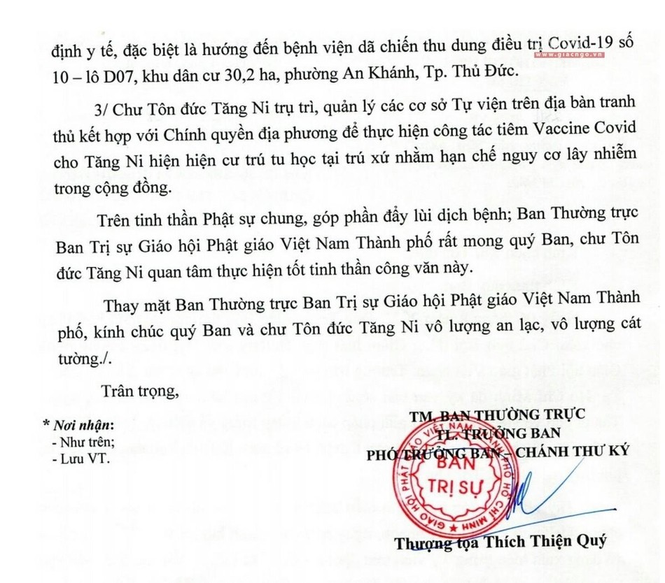 Công văn của Ban Thường trực Ban Trị sự GHPGVN TP.HCM ngày 8-8-2021 Công văn của Ban Thường trực Ban Trị sự GHPGVN TP.HCM ngày 8-8-2021