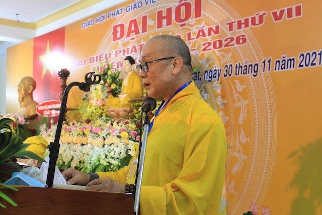 Hòa thượng Thích Quảng Độ, Trưởng ban Trị sự GHPGVN huyện Phù Cát đọc diễn văn khai mạc