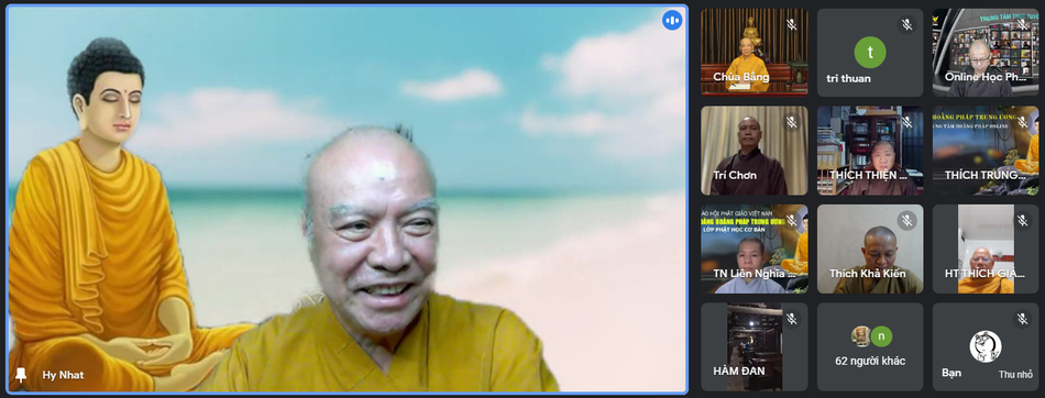 Hòa thượng Thích Nhật Hỷ, Trưởng ban Hoằng pháp Phật giáo TP.HCM tham gia họp trực tuyến